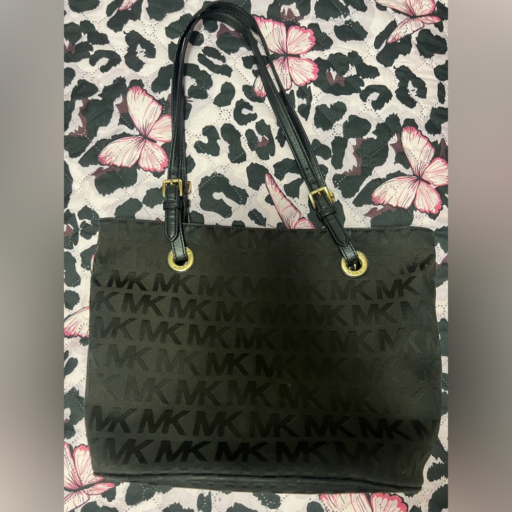 Michael Kors Canvas Brown Jet Set Tote Bag w Gold Hardware